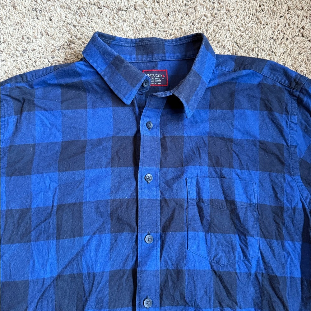 UNTUCKit Button Down Shirt XL Tall Regular Flannel Blue Black Checkered